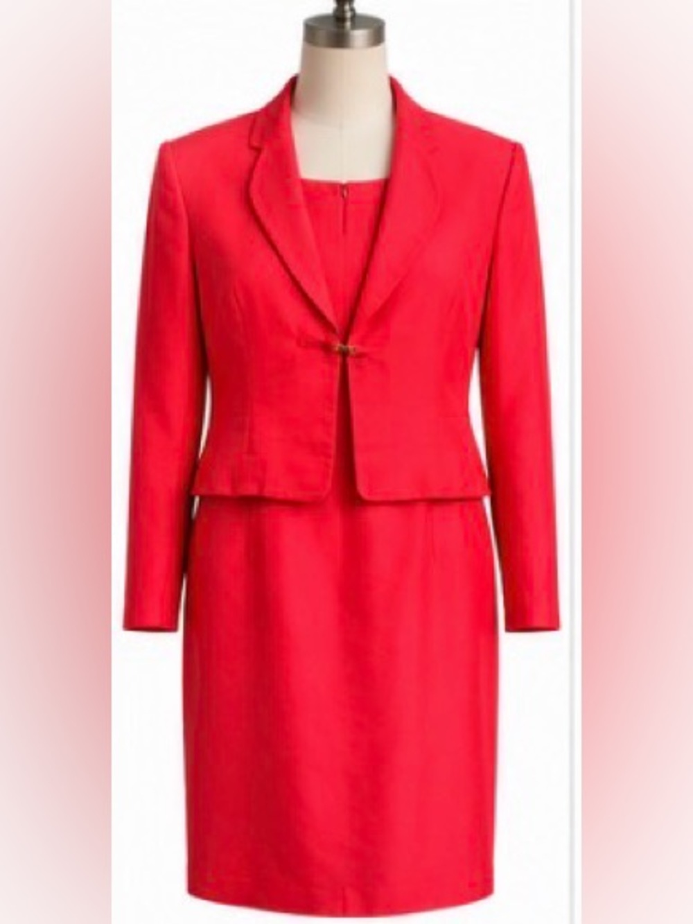 SHOMI Petites Red 100% Silk Dress Jacket 2 Piece Set Size 6